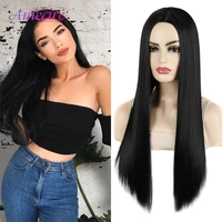 long synthetic straight middle parting heat resistant replacement hair looking natural wigs for women