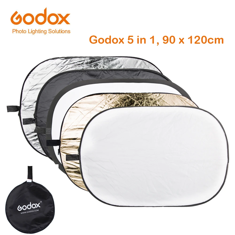 

Godox 5 in 1 60*90cm Background Board Round Rectangle Reflector Collapsible Lighting Diffuser Disc Black Silver Gold White