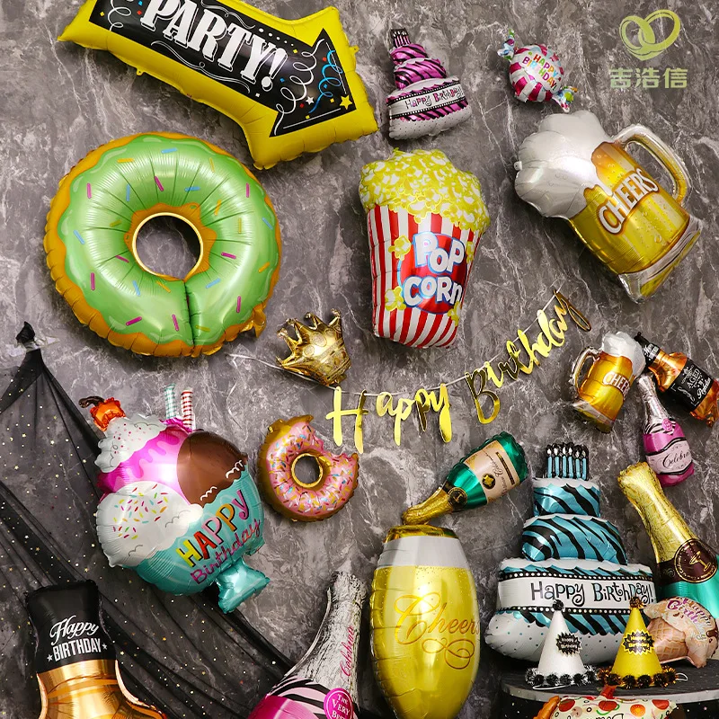 

28 Inches Large Aluminum Foil Balloon Ice Cream/ice Cream/burger Food Theme Suitable for Birthday Parties Decorations Party