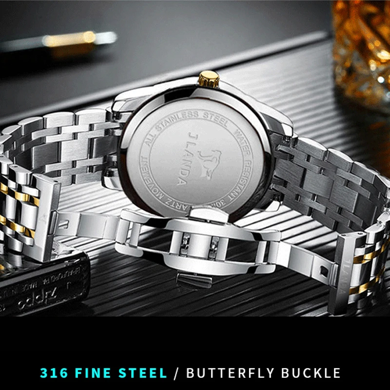 JLANDA Luxury Brand Men Sport Watches Men Quartz Watch Stainless Steel Waterproof Fashion Casual Wrist Watch Relogio Masculino