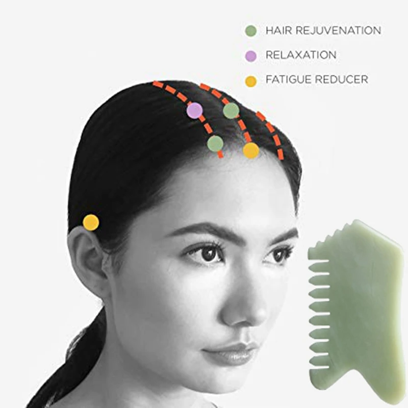 Jade Guasha Comb, Spa Acupuncture Therapy Stimulation Points Face Arms Foot Care