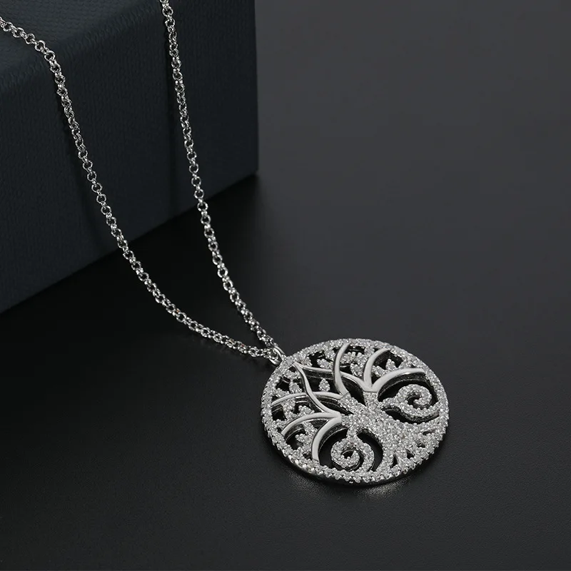 Простой полые Древо жизни женские ожерелья серебряного цвета циркон мама