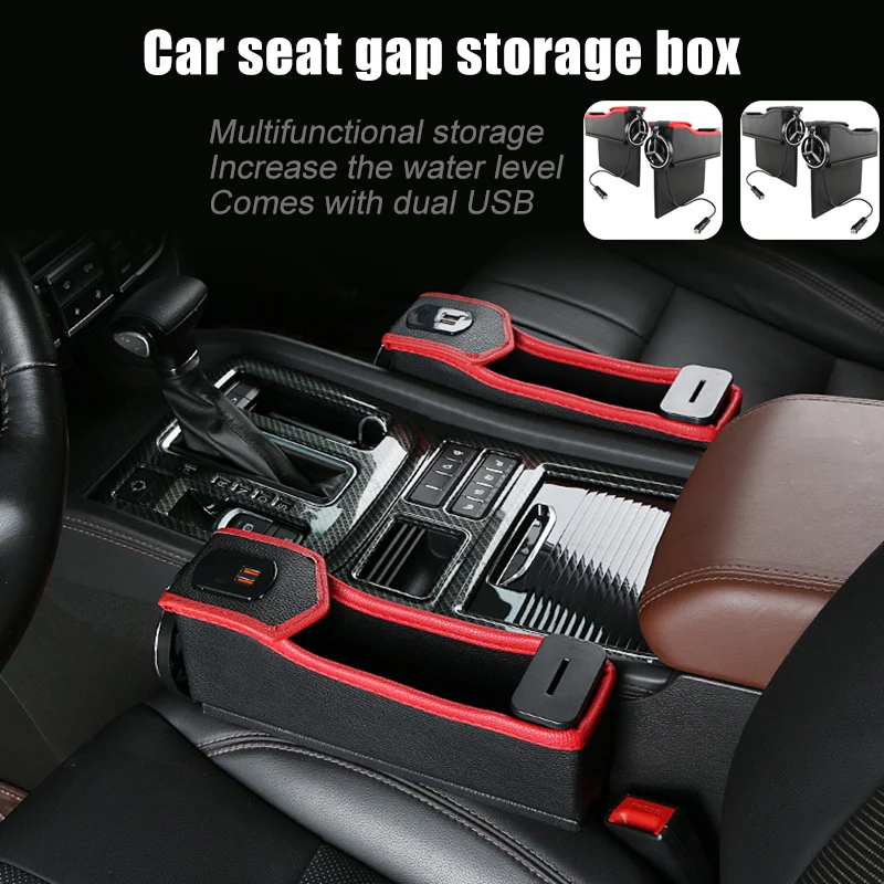 

Newly Multi-function Car Storage Box Seat Side Crevice Storage Case Car Charger with USB Interface FIF66
