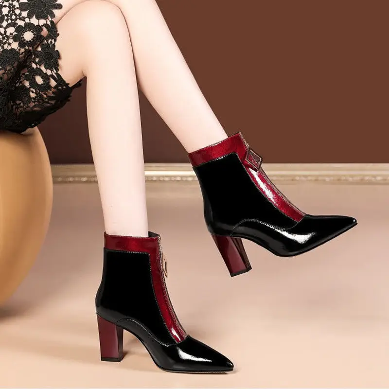 

Shoes Women 2021 New Short Boots Thick Heel Pointed Autumn And Winter Single Boots Cotton Boots Short Tube Fashion Women Boots