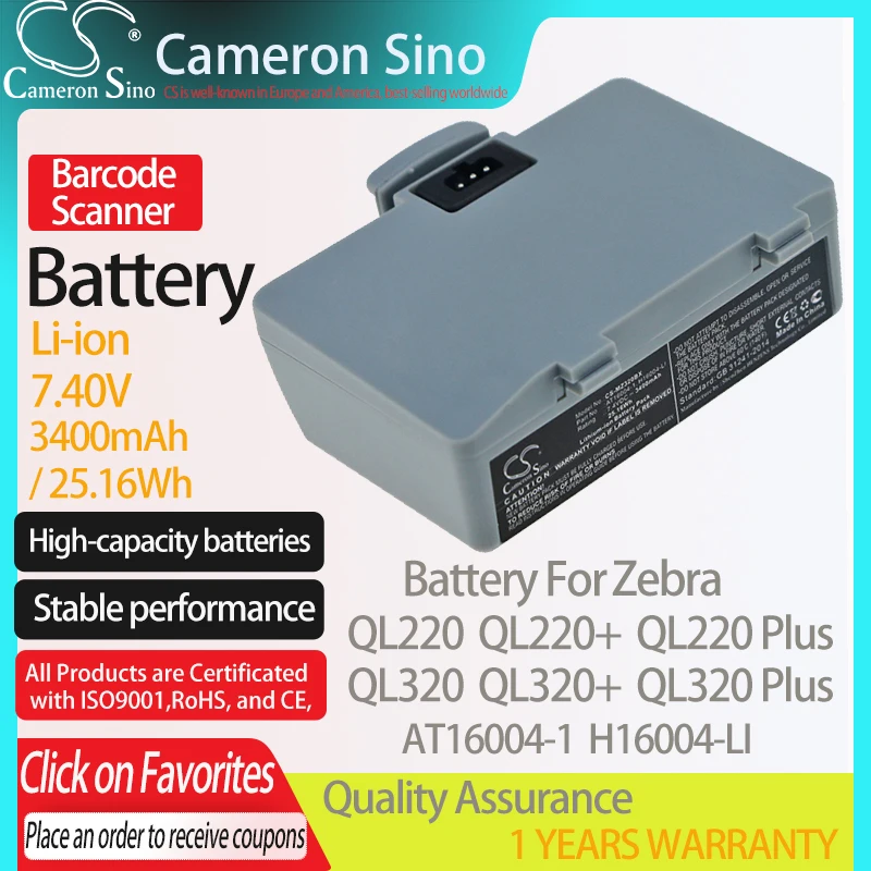 

CameronSino Батарея печатающая головка для Zebra QL220 QL220 + QL320 QL320 + QL220 плюс QL320 Plus подходит Зебра AT16004-1 штрих-кода аккумулятор сканера Батарея 7,40 V