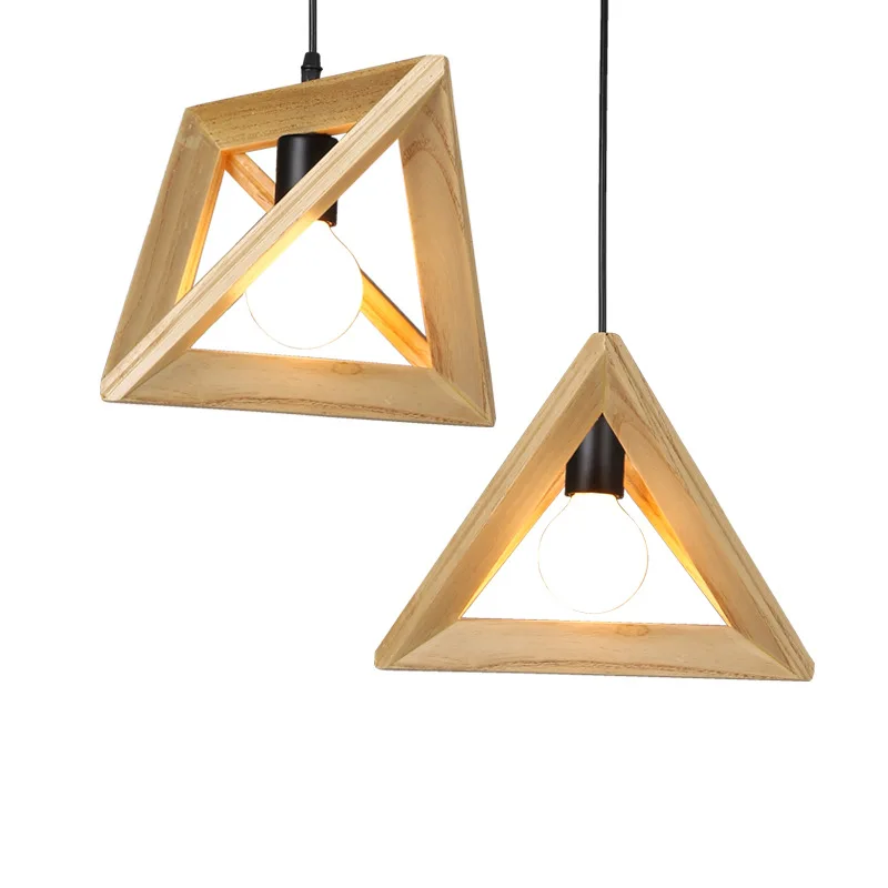 Solid Wood Pendant Lights Triangle Modern Nordic Style Hanging Lamps For Living Room Dining Kitchen Home Decor Bedroom Bar Loft