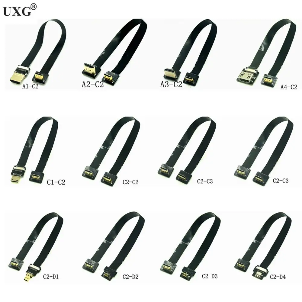 Ленточный плоский кабель FPV HD Micro к мини HDMI-совместимый адаптер 90 градусов 5 см-80 см