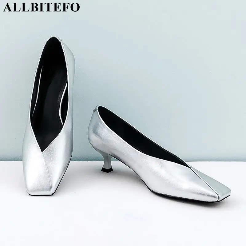 Женские офисные туфли ALLBITEFO натуральная кожа высокий каблук обувь на
