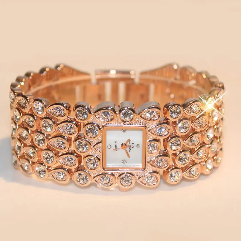 

BS Diamond Wristwatch Women Watches Luxury Female Top Brand Rhinestone Crystal Bracelet Lady Dress Watch Clocks Relogio Feminino