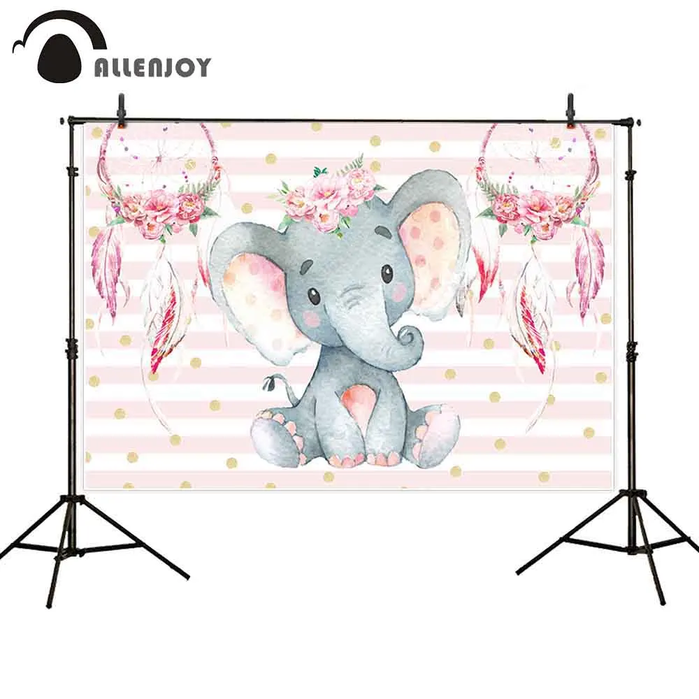 Фон для фотографирования принцессы Allenjoy розовый слон полоса цветы перья день