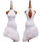 Женское платье для латиноамериканских танцев, белое платье с перьями, для соревнований, для выступлений, для взрослых, для детей