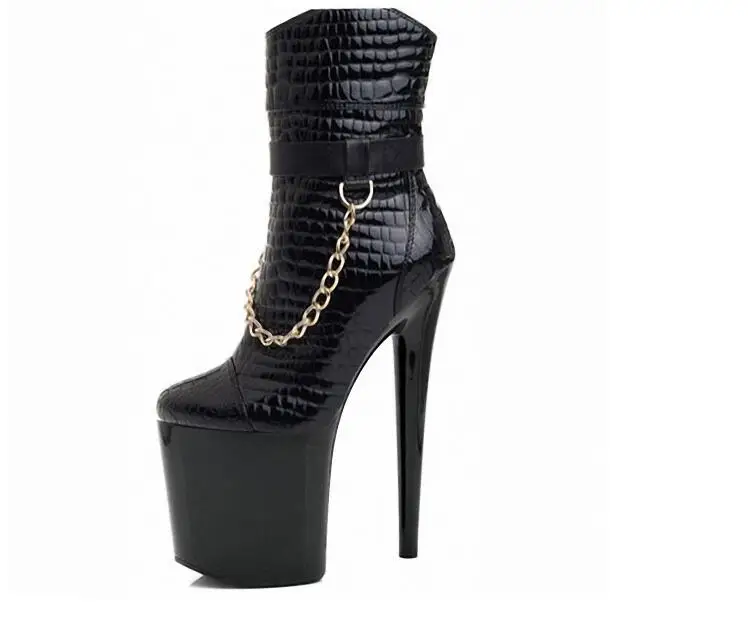 

20cm ultra high heel waterproof platform nightclub bootie chain low boots