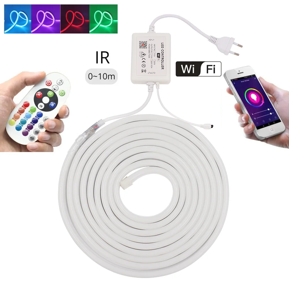 

220V 110V WIFI RGB Neon Light With 750W RGB Controller SMD 5050 RGB Led Strip Neon Sign IP67 Waterproof Flexible Led Tape Rope