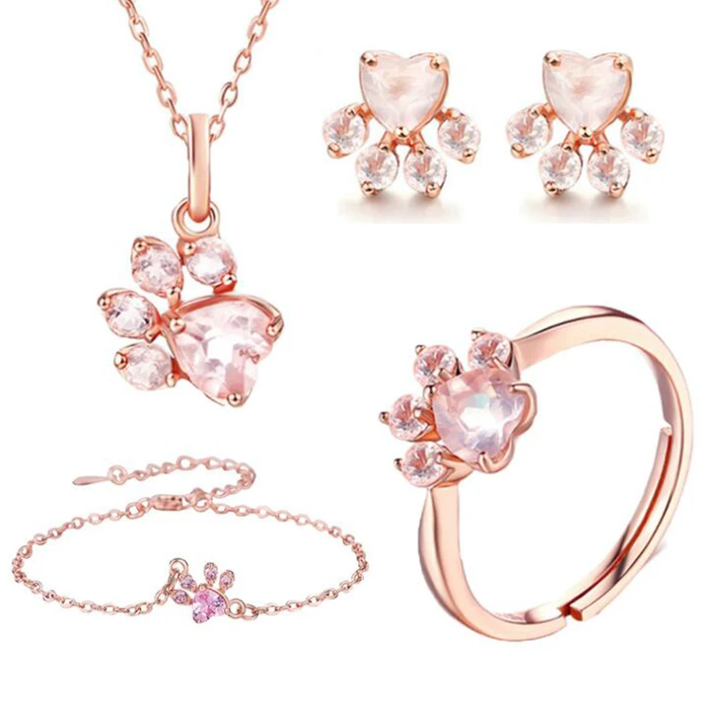 Ожерелье женское под розовое золото с принтом медведя лапы собаки кота когтя