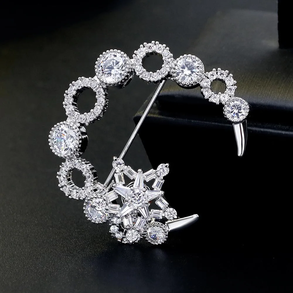 Модные сверкающие фианиты AAA звезда и лунная брошь булавки металлические