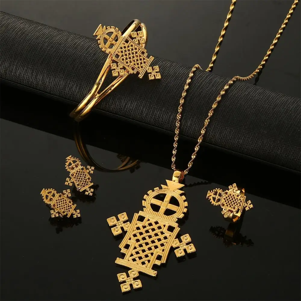 Ethiopian Eritrean Habesha Gold Color Trendy Wedding Party African Traditional  Jewelry Sets