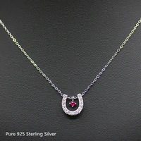 925 sterling silver female sweet necklaces chain red crystal stone simple excellent necklace for women clavicle chain jewelry