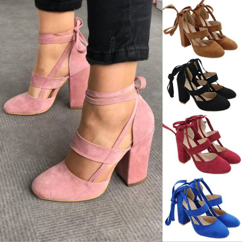 

Women's shoes in size 2020 thick heel high heel lace up large single shoes