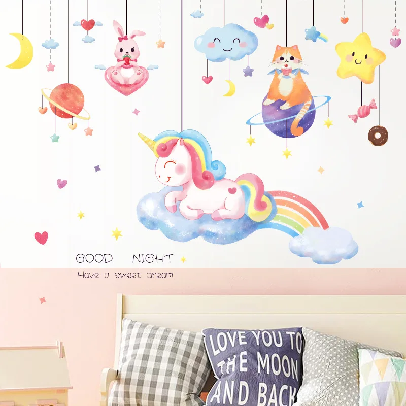

Cute cartoon Unicorn baby room decoration wall sticker bedroom living room home decoration wall sticker PVC decoration sticker3D