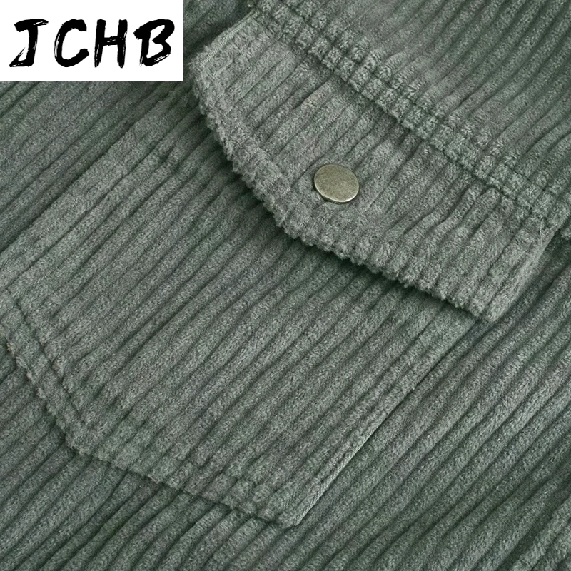

SHZQJCHB Fashion Women Solid Corduroy Jacket With Pockets 2021 Batwing Long Sleeve Loose Coat Female Turn Down Collar Shirt Tops