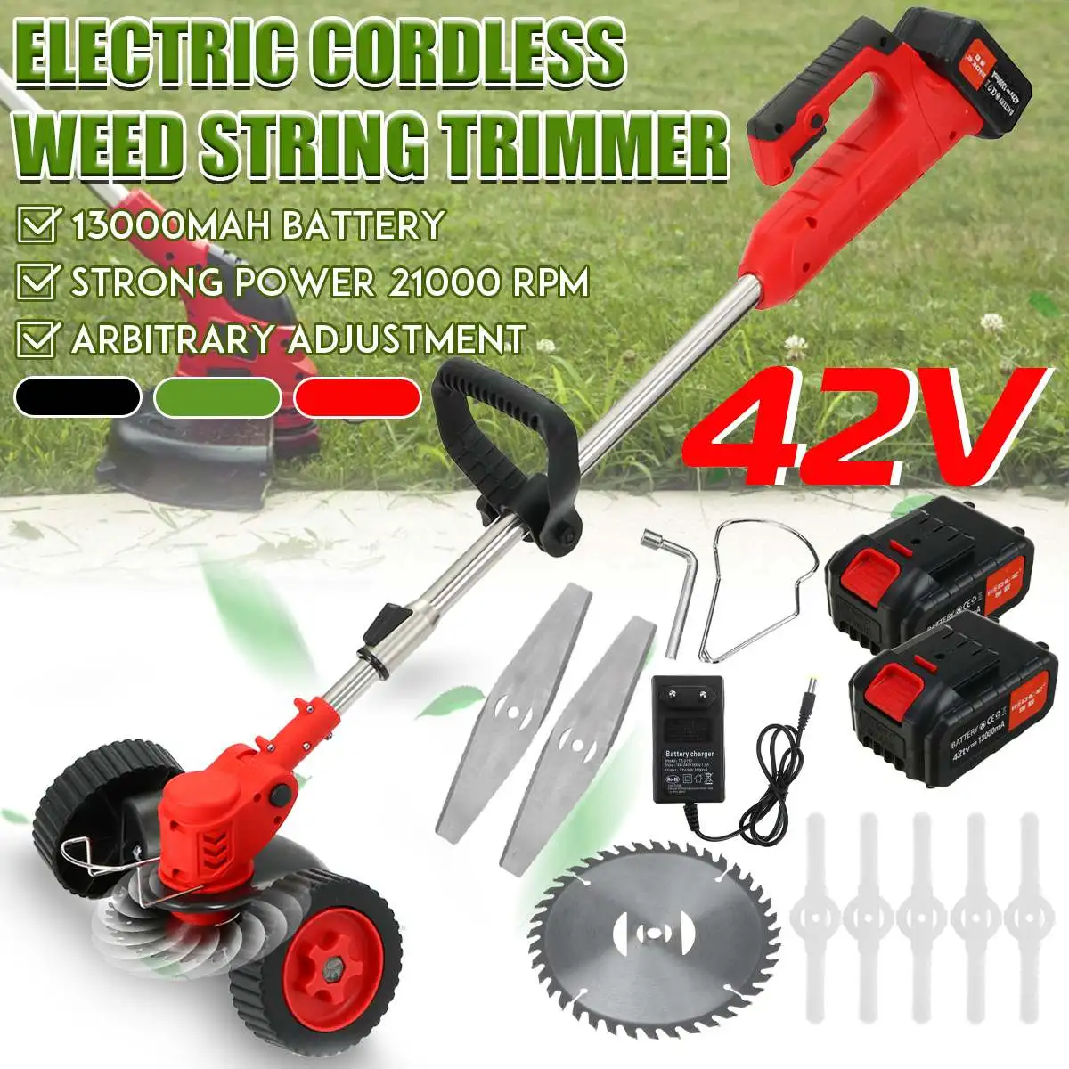 NEW 1880W 42V Cordless Electric Grass Trimmer Lawn Mower Weeds Brush Length Adjustable Cutter Garden Tools for Makita Battery