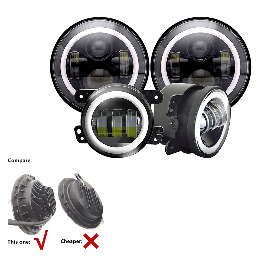 Black Set Для Jeep JK аксессуары 7 дюймов светодиодный Halo головной светильник s+ 4 дюйма светодиодный фонарь светильник DRL комбинированный комплект для Jeep Wrangler JK 2007 - Цвет: Black Set