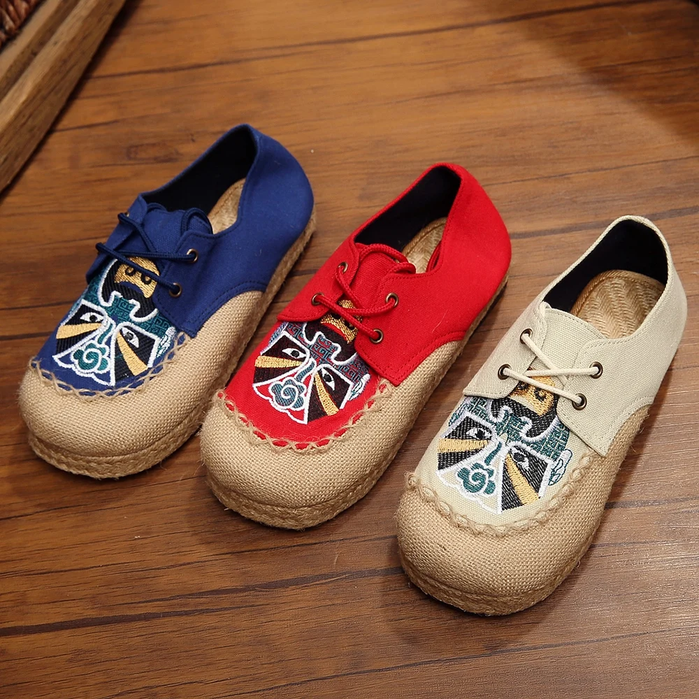Veowalk Пекинская опера вышивка женские повседневные льняные хлопковые лоферы на