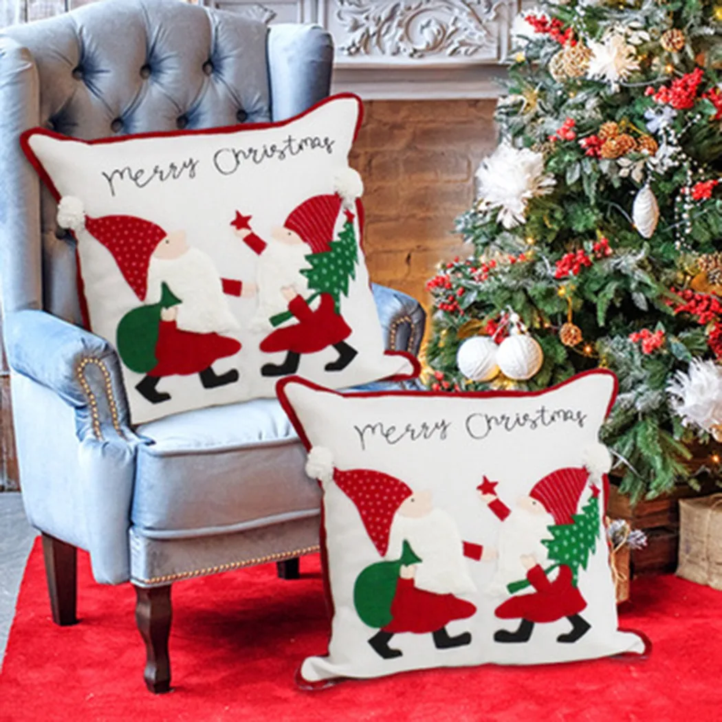 

17.71Inch Cushion Cover Christmas Pattern Embroidery Pillow Case Santa Claus Xmas Home Living Room Navidad Decor