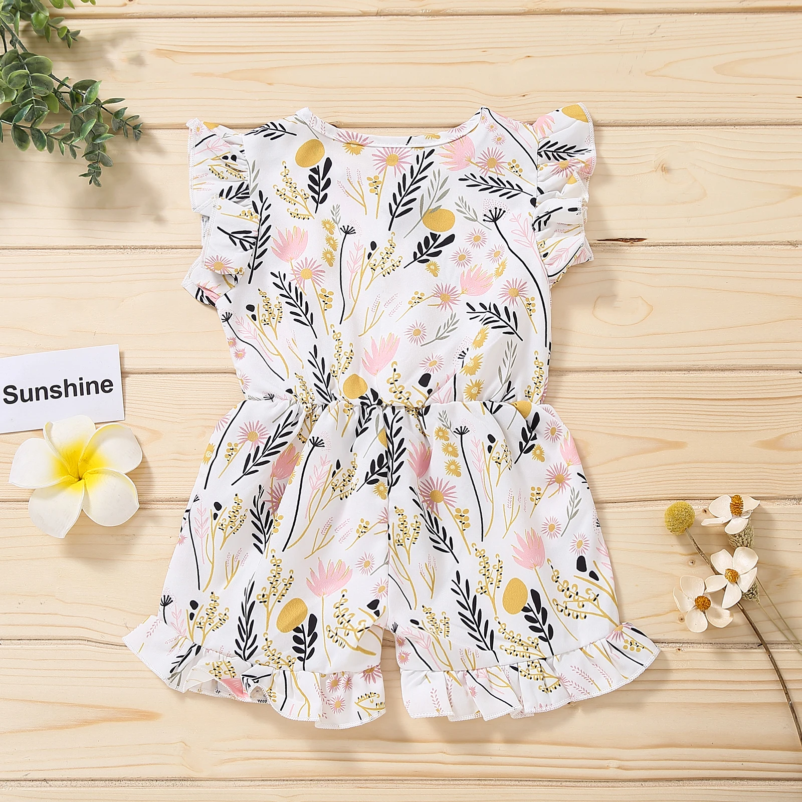 

Baby Girls Floral Printed Rompers 2021 Summer Fashion Sweet Ruffle Sleeve Elastic Waist Jumpsuit Bodycon Infant Costume