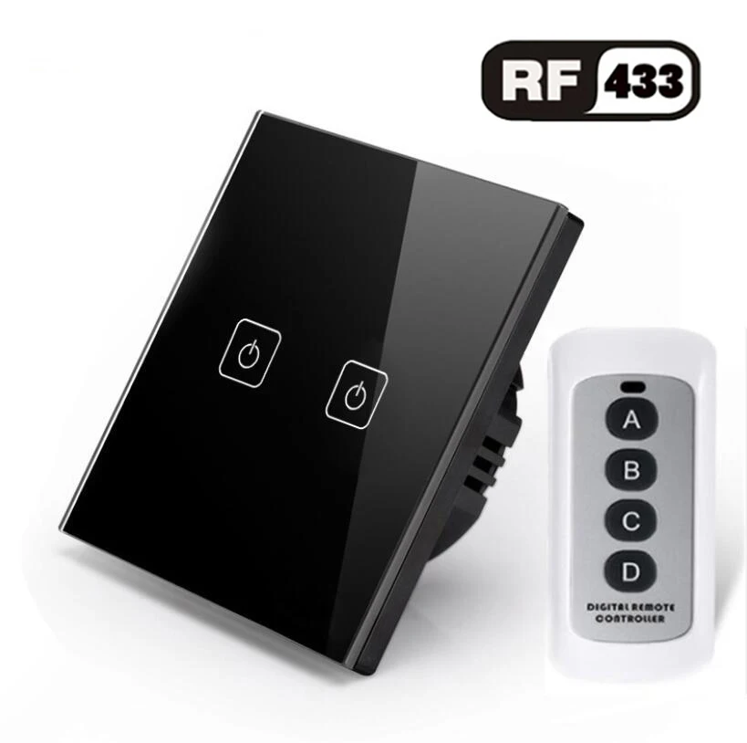 2gang Switch with RC ЕС/Великобритания стандарт 1 2 3 банды 220 В беспроводной пульт дистанционного управления светильник, RF433 дистанционный сенсорный настенный выключатель для умного дома - Цвет: 2gang Switch with RC