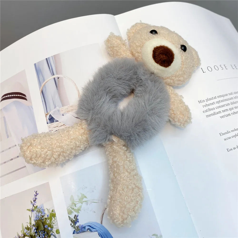 

2021 summer new cartoon three-dimensional decor bear hair circle plush cute bear head rope animal headdress style hair curler