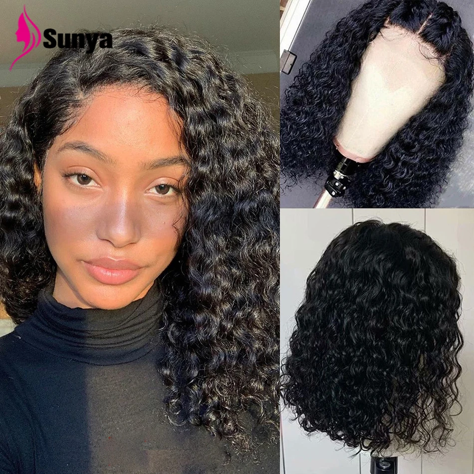 

Бразильские короткие парики из натуральных волос для женщин 13x4, прозрачные кружевные передние волнистые парики, предварительно выщипанные