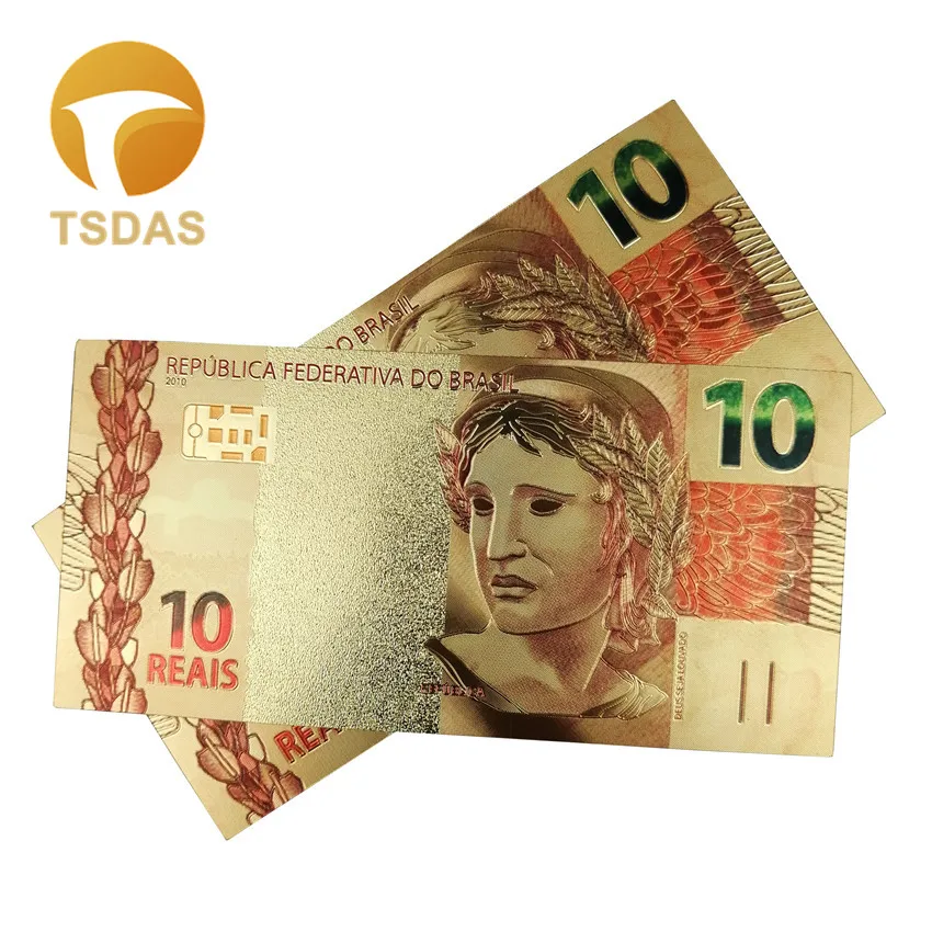 Настоящая Золотая банкнота 10 Reais Notes коллекция. 999 чистый бразильский счет 24K