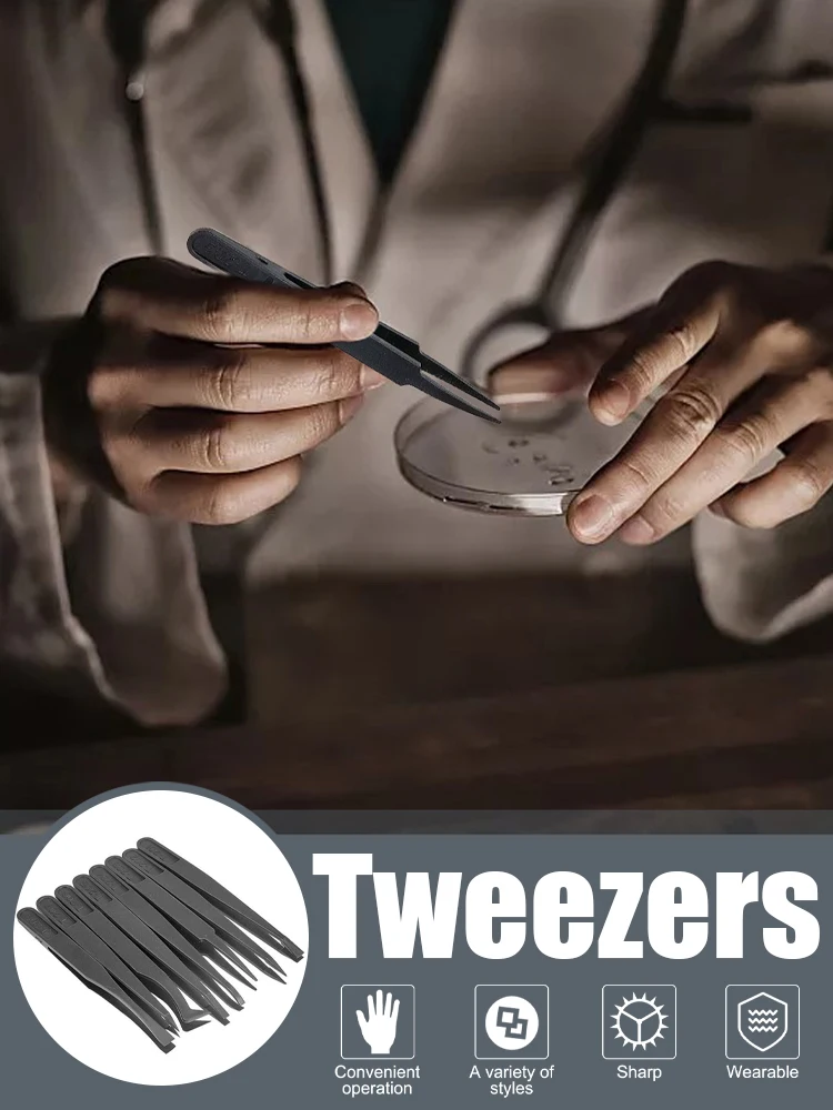 

8 PCS Electronic Tweezers Anti-static Anti Magnetic Carbon Fiber Precision Tweezers for Electronics Laboratory Work