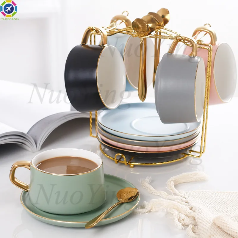 Керамическая кофейная чашка и блюдце Macaron в скандинавском стиле простой домашний