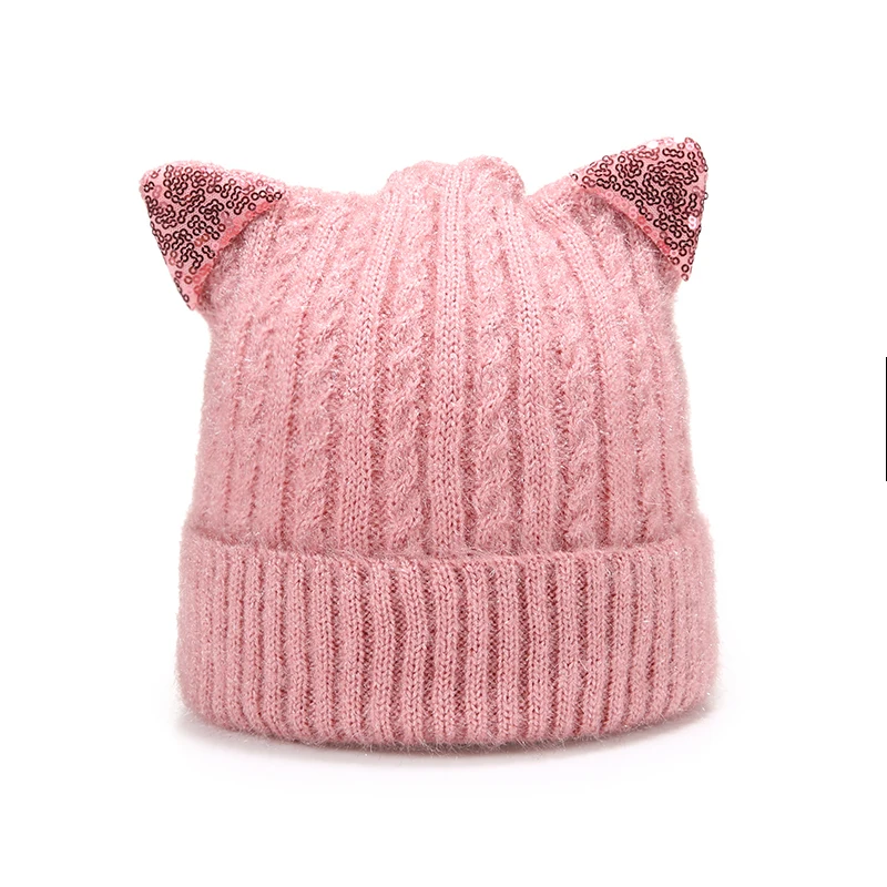 Новая зимняя хлопковая вязаная шапка с милыми родители и сыновья милые кошачьи