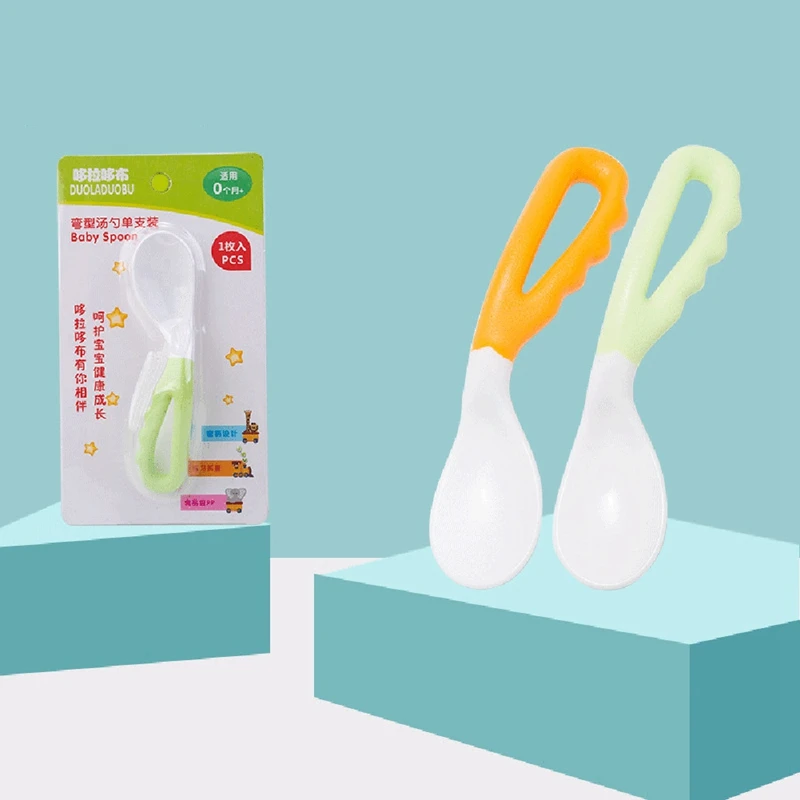 1Pc Baby Diet Studying Training Spoon Baby Food Supplement Feeding Spoon Children's Curved Handle Easy to Grasp Kids Tableware