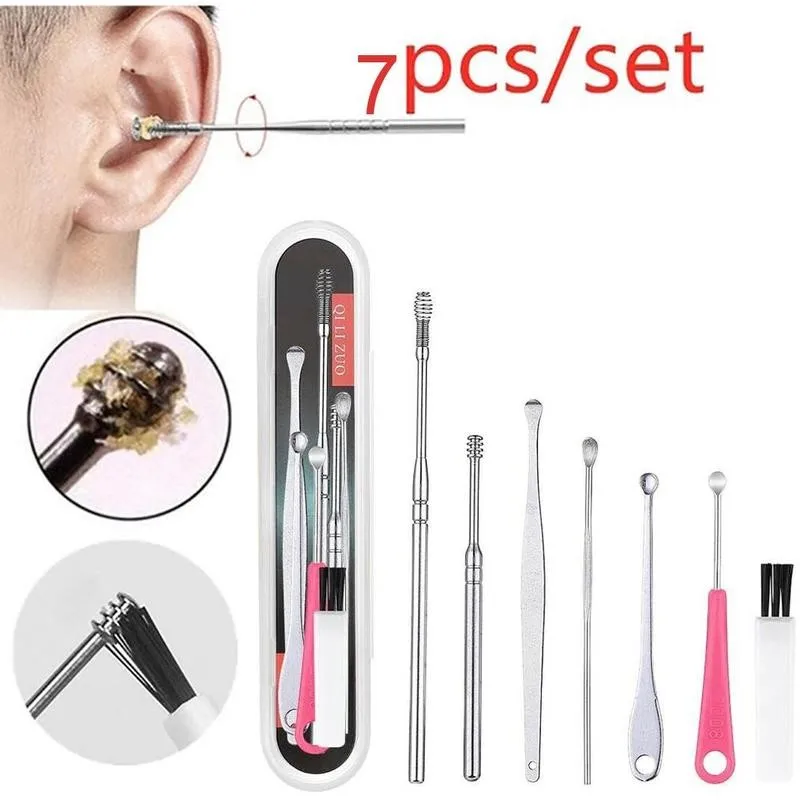 

7pcs/set Steel Ear Picking Tool Wax Remover Curette Ear Pick Cleaner Ear Cleaner Spoon Care Ear Clean Tool Set