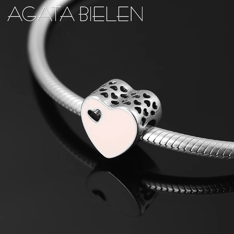 Хит сделай сам 925 пробы серебряный милый бледно розовый эмаль сердечко изящные