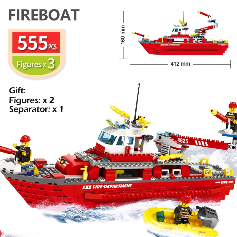 

City Bricks technic fireboat Children educational Toy Building Blocks Bricks Assemble action figure kids diy boy birthday Gift