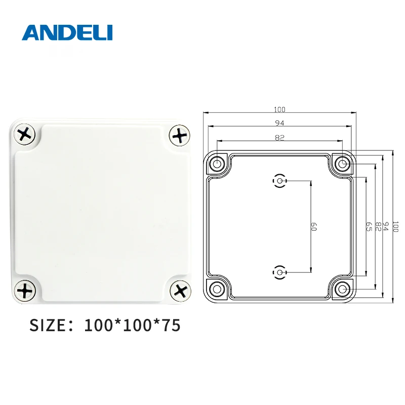 ANDELI ABS пластик IP67 водонепроницаемый распределительная коробка DIY наружная электрическая Соединительная коробка - Цвет: 100X100X75