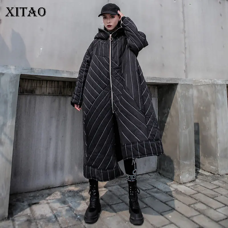 XITAO асимметричная парка в полоску 2019 осеннее элегантное плотное маленькое свежее