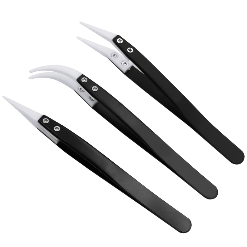 

Anti-Static Ceramic Tweezers Electronic Cigarette Industrial Ceramic Tweezers with Insulated Pointed Straight Curved Tip