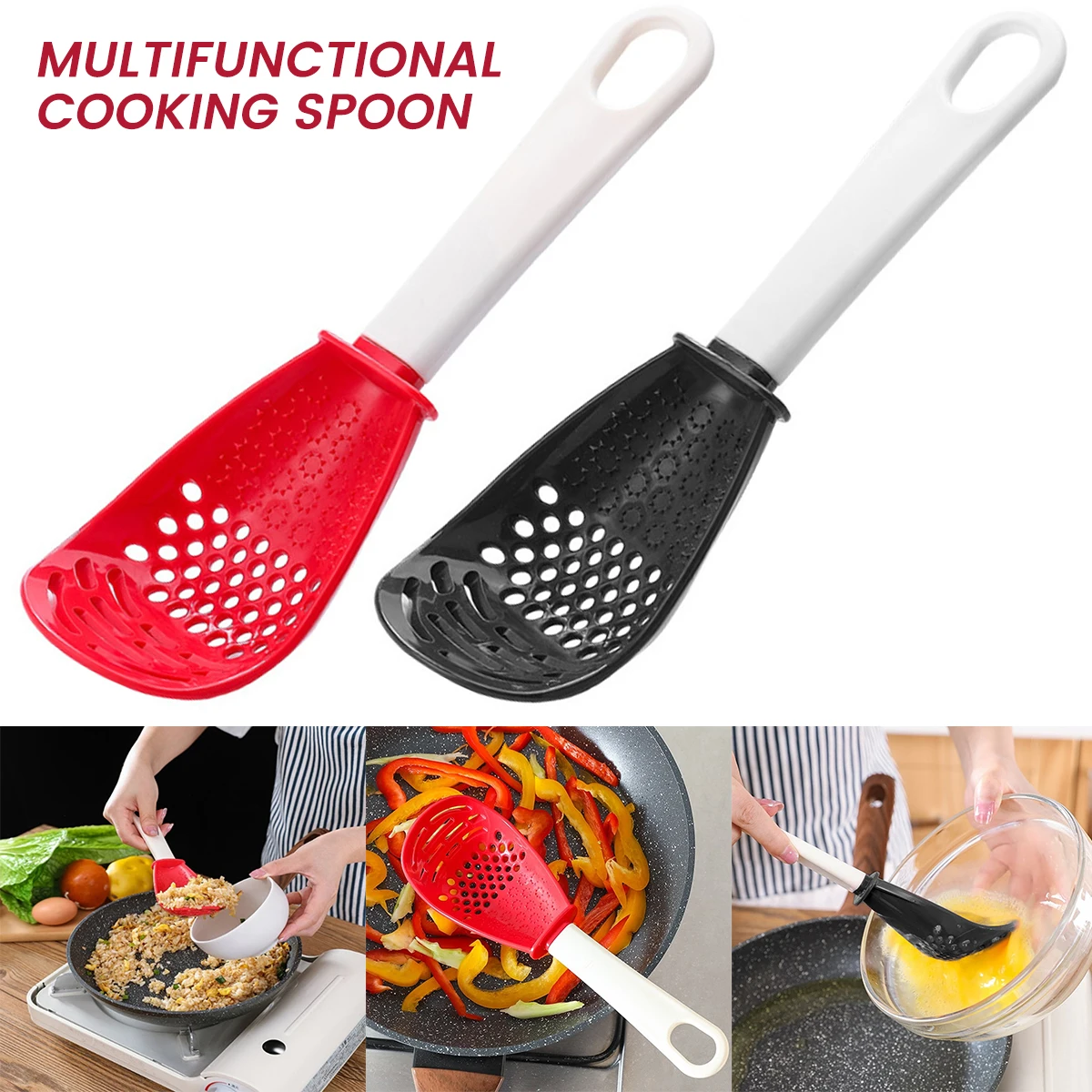 

Scoop Colander Multifunctional Cooking Food StrainerKitchen Drain Shovel Slotted Skimmer Sifter Sieve with Handle Grater Masher