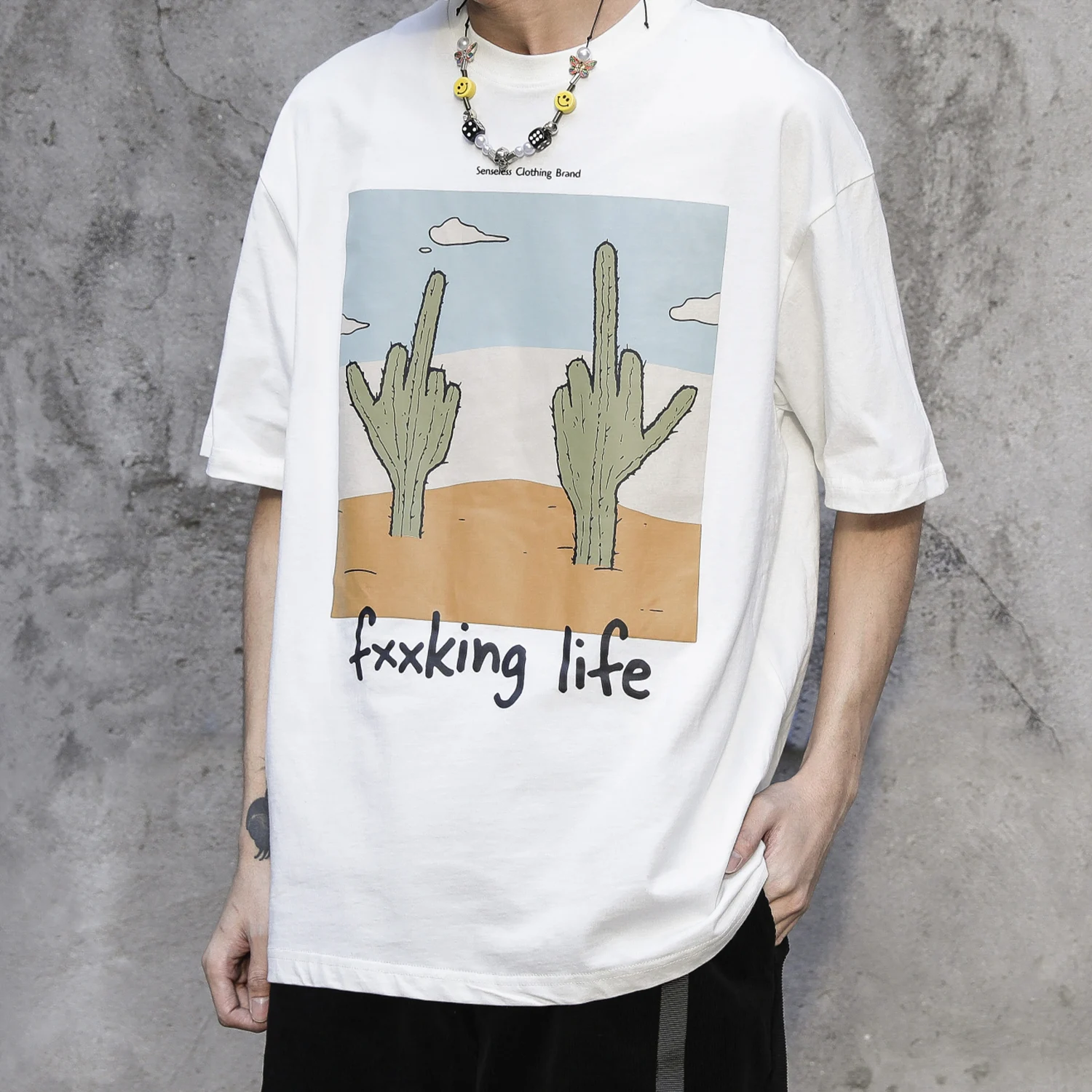 Футболка мужская с принтом кактуса хлопок короткий рукав Повседневная Уличная