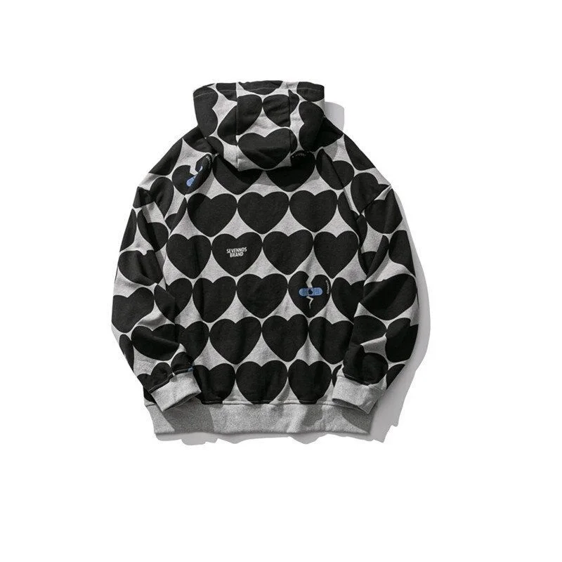 

2021 New fashion Heart Print Hoodies Sweatshirts Men Hip Hop Loose Hoodie Streetwear Casual loose coat
