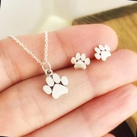 paw print necklace and earring set womens or girls jewelry for dog mom or cat mom gift set