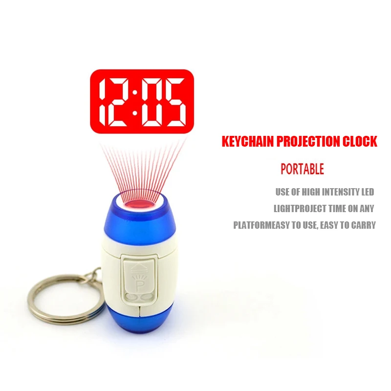 

Portable Mini Digital Projection Clock LED Clocks Time Projection Flashlight Night Light Projector Clock With Key Chains bedroom