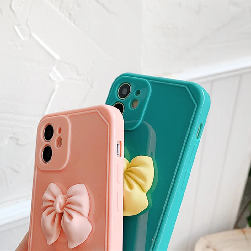 

moskado Glossy 3D Bowknot Candy Color Phone Cover For iPhone 12 Pro 11 Pro Max X XR XS Max 7 8 7Plus Soft Silicone TPU Cases