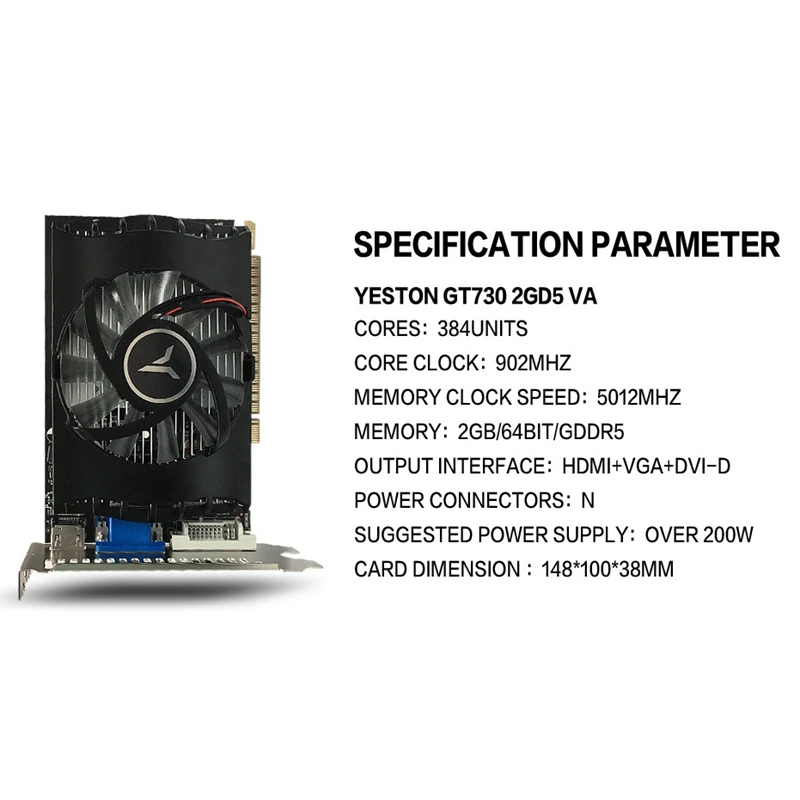 Yeston GT730-2G D5 VA GDDR5 64Bit 902 MHZ/5012 MHZ 28Nm Gaming Video Ie Card | Компьютеры и офис